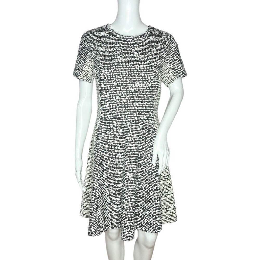 Banana Republic Factory Women’s Fit & Flare Dress Black White Dot Short Sleeve 8